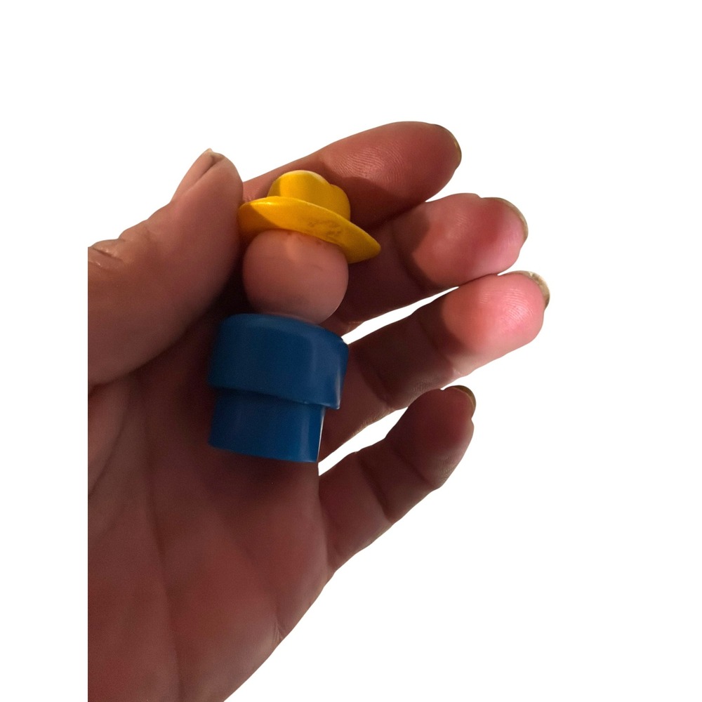Vintage Kids Fisher Price Little People Boy farmer Hat Blue Yellow Figure - Picture 2 of 4